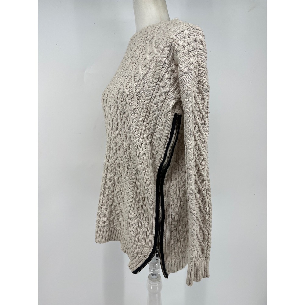 Margaret O'Leary‎ Cable Knit Sweater Womens Medium Beige Good Side Zip Pullover - Picture 4 of 7